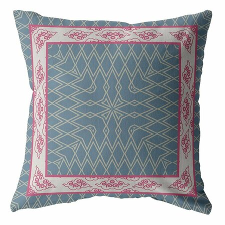 HOMEROOTS 20 in. Nest Ornate Frame Indoor & Outdoor Zippered Throw Pillow Pink & Blue 412827